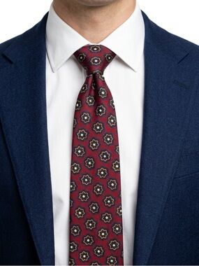 St. Michael Silk Tie Red Geometric Print Vintage Maximalist Academia Retro